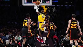 NBA录像回顾战况:湖人136-105胜老鹰 詹姆斯25+10约翰逊25分 浓眉22+15