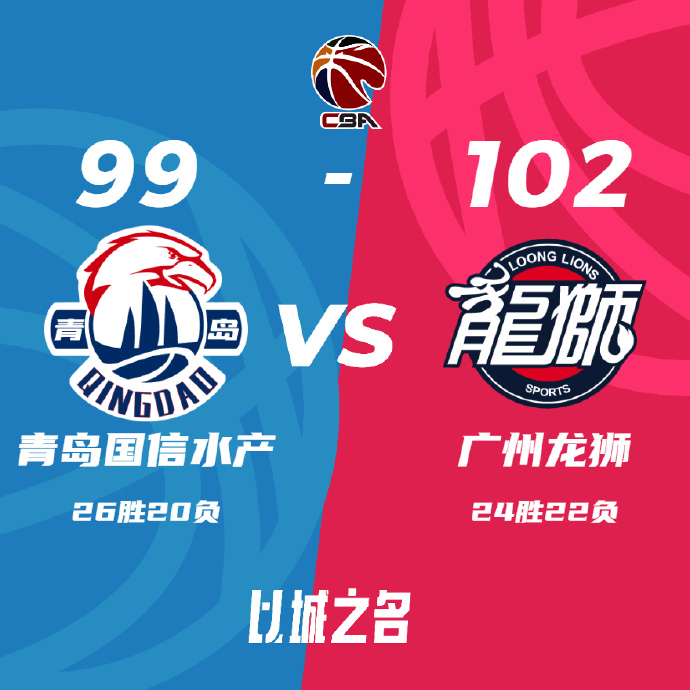 CBA录像回顾战况:杨瀚森休战青岛99-102不敌广州 坎普23+10田宇恒20分