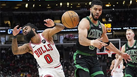 NBA录像回顾战况:布朗缺战绿军124-113击溃公牛 塔图姆26+6德罗赞28分