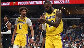 NBA录像回顾战况:湖人136-124胜灰熊 詹姆斯三双贝恩26+16 浓眉缺阵