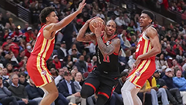 NBA录像回顾战况:老鹰113-101战胜公牛 博格丹20+6 穆雷17+8+6 德罗赞31分